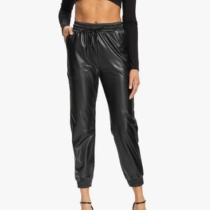 Sleek Black Leather Joggers for Women